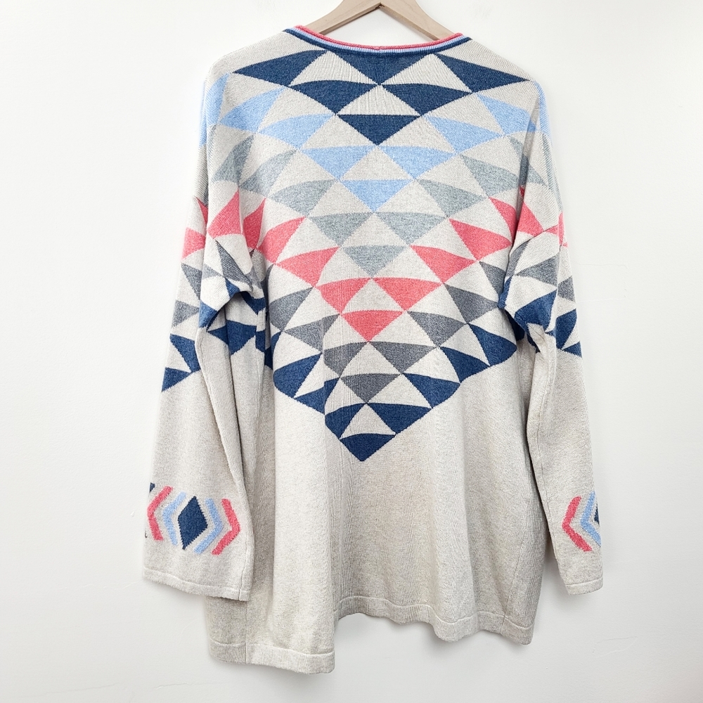J. Jill Women's Boho Aztec Beige Heather Intarsia Cardigan Size M - Picture 2 of 4
